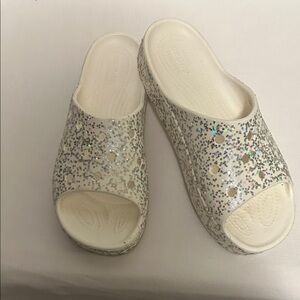 CROCS Glittery White Slide Sandals
